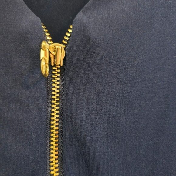 Susan Graver Women's Blouse Size 1X Navy Blue Gold Zipper Office Stretchy V Neck - Picture 6 of 14